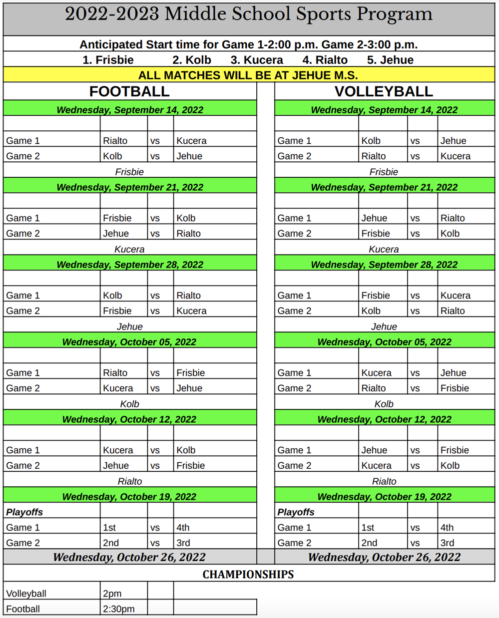 Volleyball Schedule